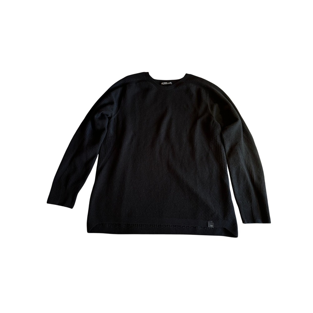 Arcteryx Hallam Merino Wool Crew Black Textured Knit Sweater Mens L Gorpcore